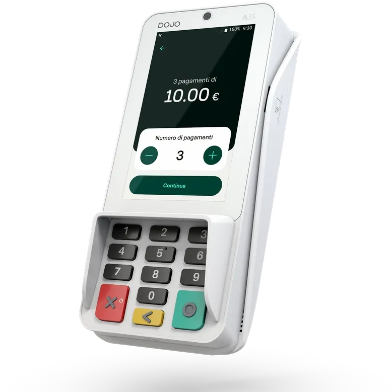 Dojo Wired, POS fisso da banco, con il conto diviso in tre pagamenti